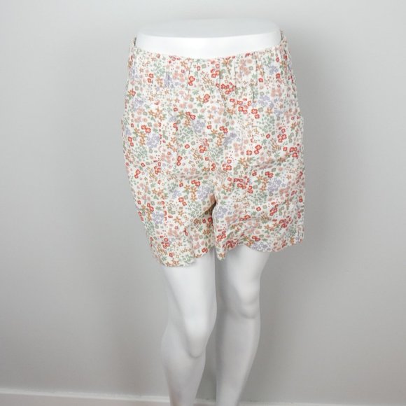 Levi's White with Red Floral Print Paperbag Elastic Waist Shorts Medium - Picture 1 of 10